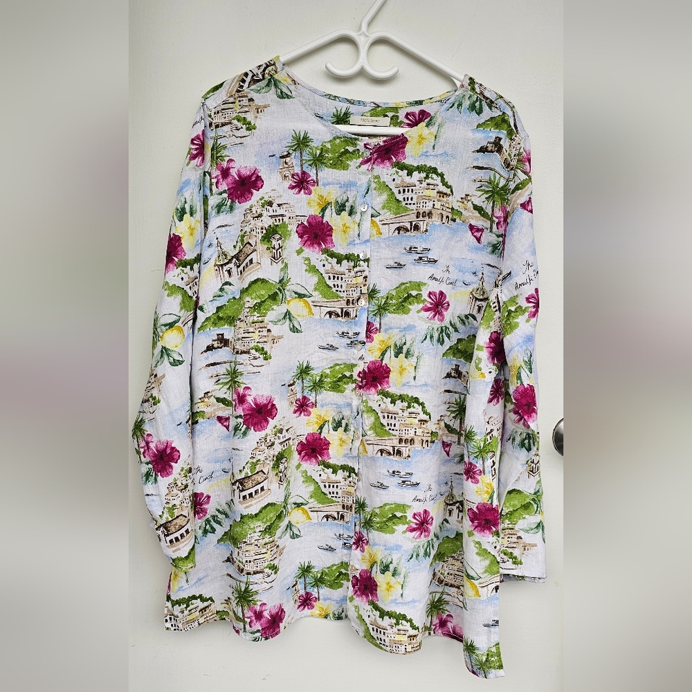 Cynthia Rowley Italian Amalfi Coast Pink Floral Long Sleeve Blouse,2XL